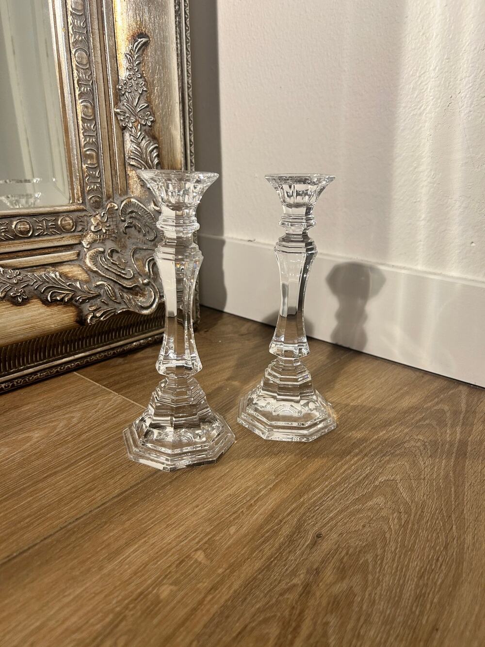 Vintage Wedgwood Faceted Crystal Candlestick Holders – Set of 2 (One Flawed)